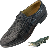 Mens Alligator Leather Loafer Moccasin Driving Boat Shoes Comfortable Crocodile Exotic Skin Slip-On Casual Dress Shoes 9 Slip-on Loafer-croc Hornback-black
