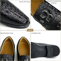 Mens Alligator Leather Loafer Moccasin Driving Boat Shoes Comfortable Crocodile Exotic Skin Slip-On Casual Dress Shoes 9 Slip-on Loafer-croc Hornback-black