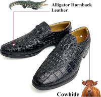 Mens Alligator Leather Loafer Moccasin Driving Boat Shoes Comfortable Crocodile Exotic Skin Slip-On Casual Dress Shoes 9 Slip-on Loafer-croc Hornback-black