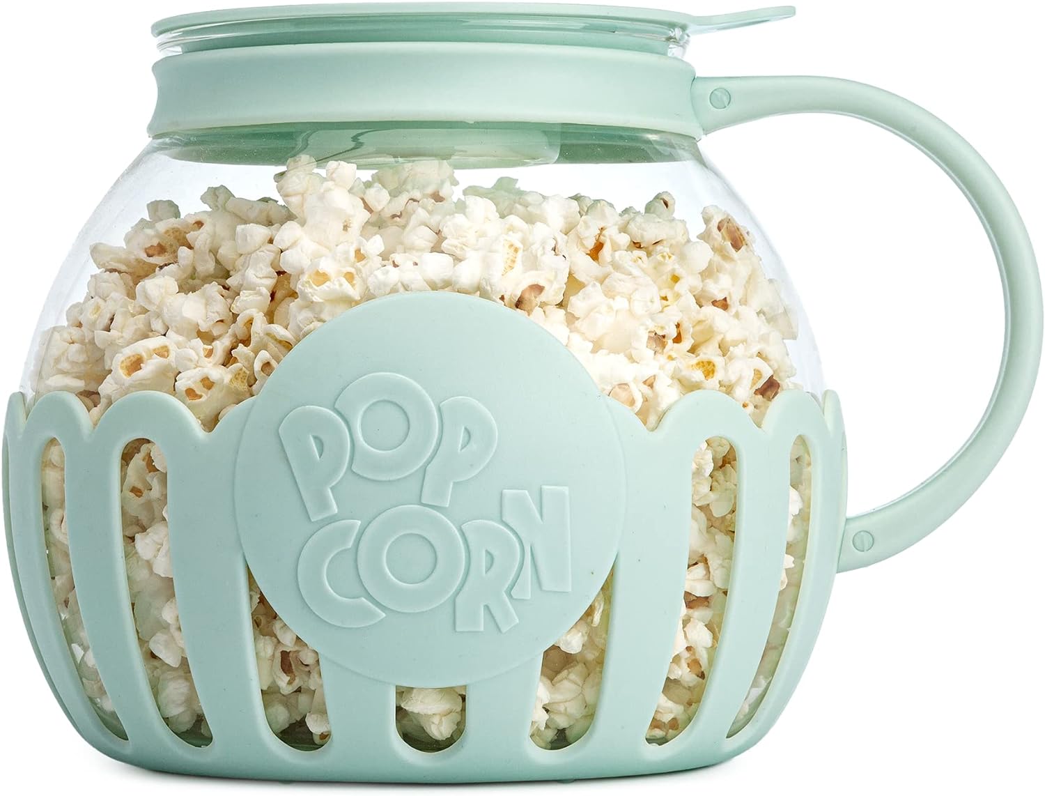 Ecolution Patented Micro-Pop Microwave Popcorn Popper with Temperature Safe Glass, 3-in-1 Lid Measures Kernels and Melts Butter, Made Without BPA, Dishwasher Safe, 3-Quart, Aqua 3-Quart Family Size Aqua