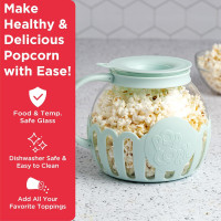 Ecolution Patented Micro-Pop Microwave Popcorn Popper with Temperature Safe Glass, 3-in-1 Lid Measures Kernels and Melts Butter, Made Without BPA, Dishwasher Safe, 3-Quart, Aqua 3-Quart Family Size Aqua