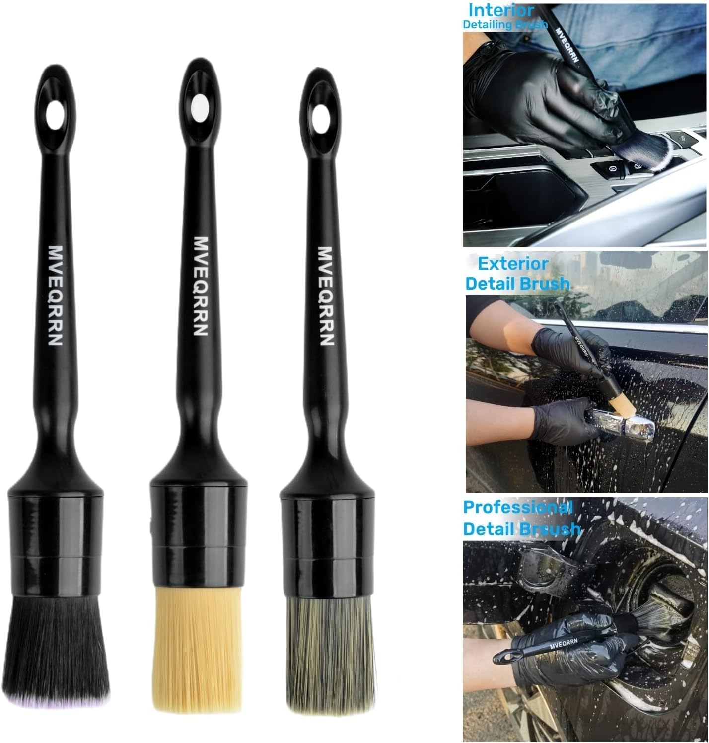 6pcs Car Detailing Brush Set-2pcs Boars Hair Car Detailing Brushes,2pcs Ultra Soft No Scratch Detailing Brush for Air Vent,Leather Seat 2pcs Detail Brushes car Detailing for Interior Exterior 6pcs car detailing brush set (AS PICTURES)