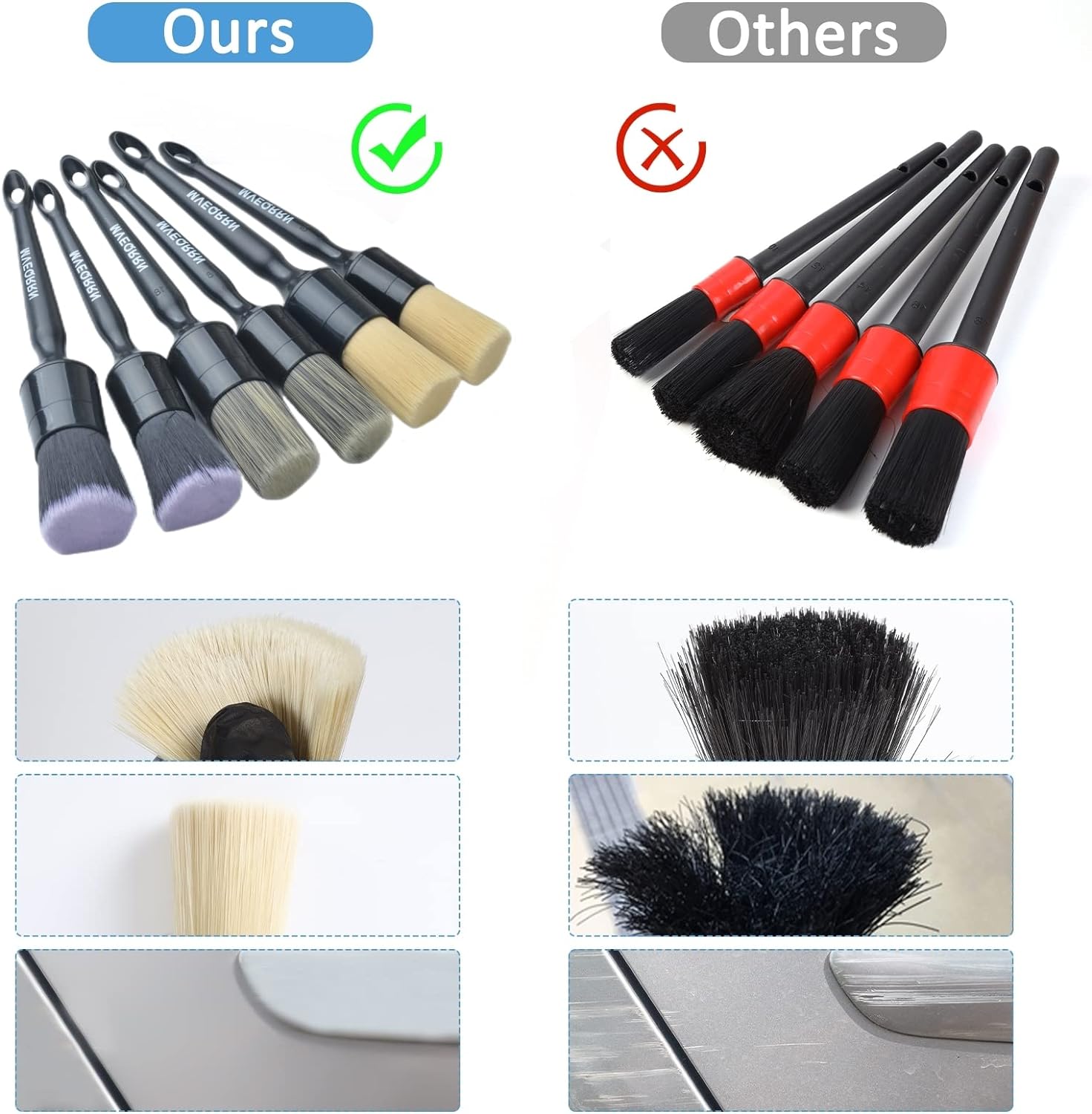 6pcs Car Detailing Brush Set-2pcs Boars Hair Car Detailing Brushes,2pcs Ultra Soft No Scratch Detailing Brush for Air Vent,Leather Seat 2pcs Detail Brushes car Detailing for Interior Exterior 6pcs car detailing brush set (AS PICTURES)