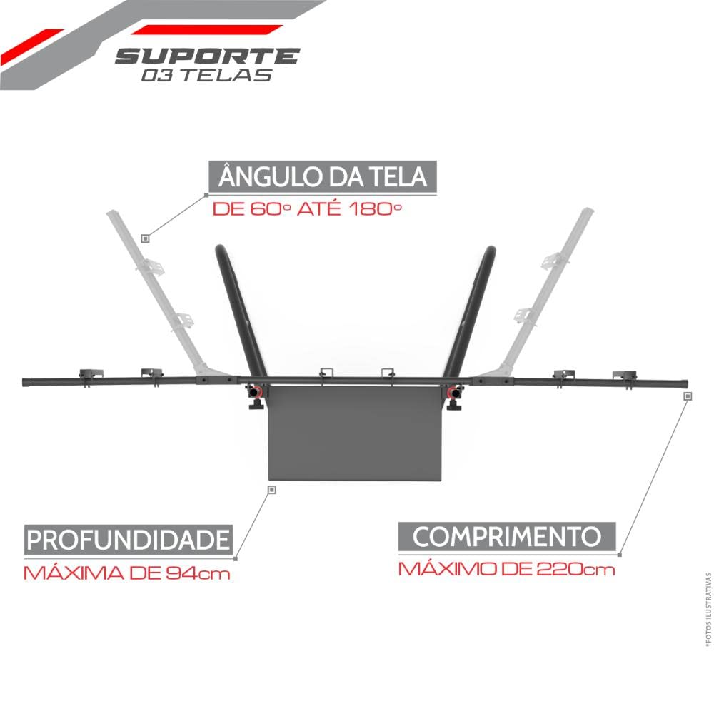 Extreme Sim Racing Triple Screen Tv Stand Add-on Upgrade With Back Tray - Fits almost all Sim Racing Rigs in the Market - Suitable for TV sizes up to 3 x 37