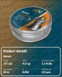 H&N Sport Hornet Pointed Airgun Pellets .177 - 2 Pack