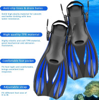 Snorkeling Gear for Adults Kids - Mask Fins Snorkel Set with Panoramic View Snorkel Mask Anti-Fog Anti-Leak, Dry Top Snorkel, Dive Flippers and Gear Bag, Snorkeling Diving Safety Gear Blue L Flipper