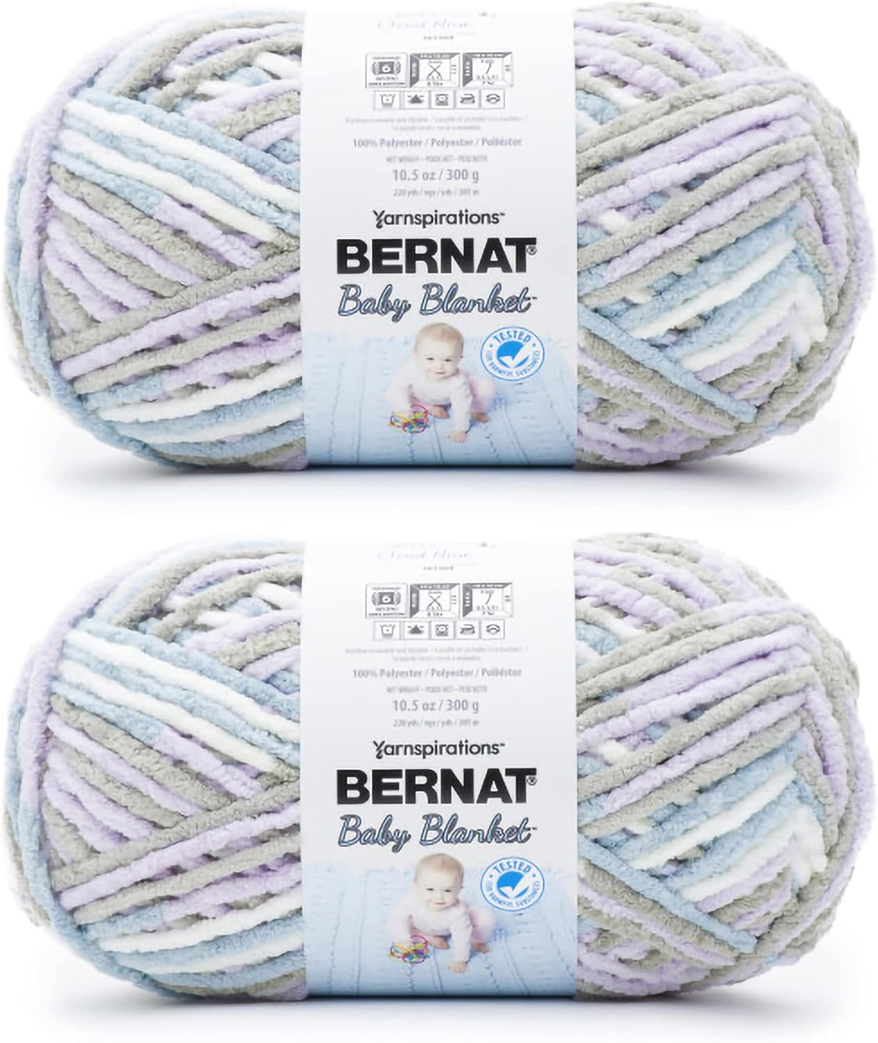Bernat Baby Blanket Cloud Nine Yarn - 2 Pack of 300g/10.5oz - Polyester - 6 Super Bulky - 220 Yards - Knitting/Crochet CLOUD NINE 2 Pack