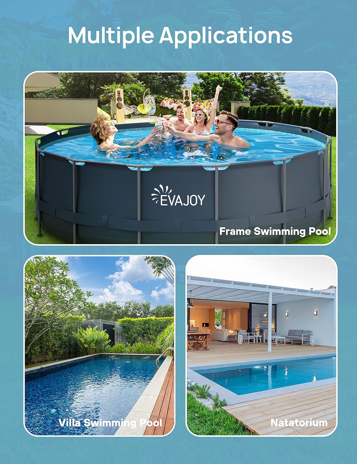 EVAJOY Sand Filter Pump, 2000GPH Swimming Pool Pump with 7-Way Valve, Dual Water Tanks, 25.9ft Power Cord for Easy Installation, Compatible with up to 8000 Gallon Above Ground Pools