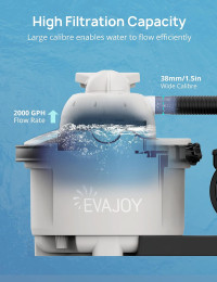 EVAJOY Sand Filter Pump, 2000GPH Swimming Pool Pump with 7-Way Valve, Dual Water Tanks, 25.9ft Power Cord for Easy Installation, Compatible with up to 8000 Gallon Above Ground Pools