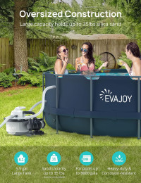 EVAJOY Sand Filter Pump, 2000GPH Swimming Pool Pump with 7-Way Valve, Dual Water Tanks, 25.9ft Power Cord for Easy Installation, Compatible with up to 8000 Gallon Above Ground Pools