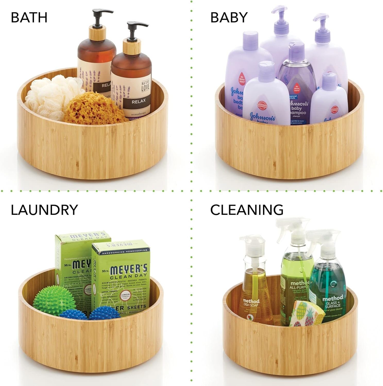 mDesign Lazy Susan Turntable Bamboo Spinner for Kitchen Cabinet, Pantry, Fridge, Cupboards, or Counter, Fully Rotating Organizer for Food, Spices, or Condiments, 11.5