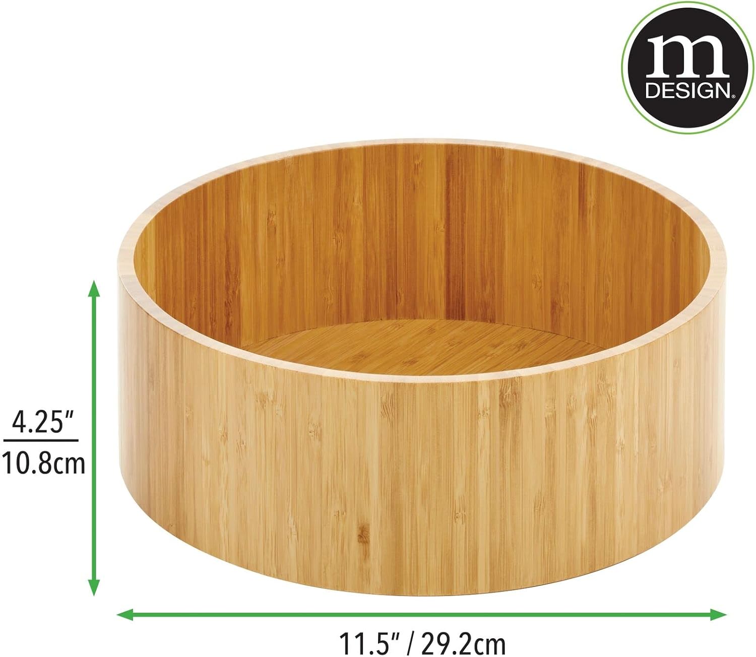mDesign Lazy Susan Turntable Bamboo Spinner for Kitchen Cabinet, Pantry, Fridge, Cupboards, or Counter, Fully Rotating Organizer for Food, Spices, or Condiments, 11.5