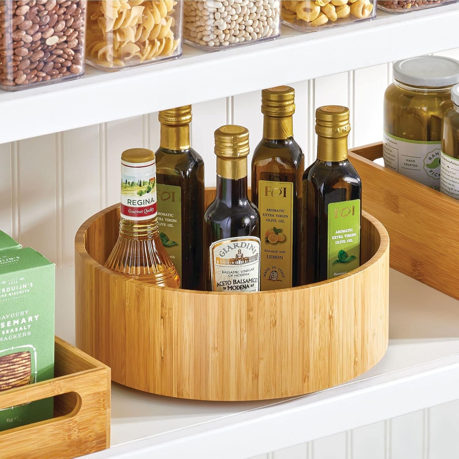 mDesign Lazy Susan Turntable Bamboo Spinner for Kitchen Cabinet, Pantry, Fridge, Cupboards, or Counter, Fully Rotating Organizer for Food, Spices, or Condiments, 11.5