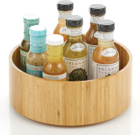 mDesign Lazy Susan Turntable Bamboo Spinner for Kitchen Cabinet, Pantry, Fridge, Cupboards, or Counter, Fully Rotating Organizer for Food, Spices, or Condiments, 11.5