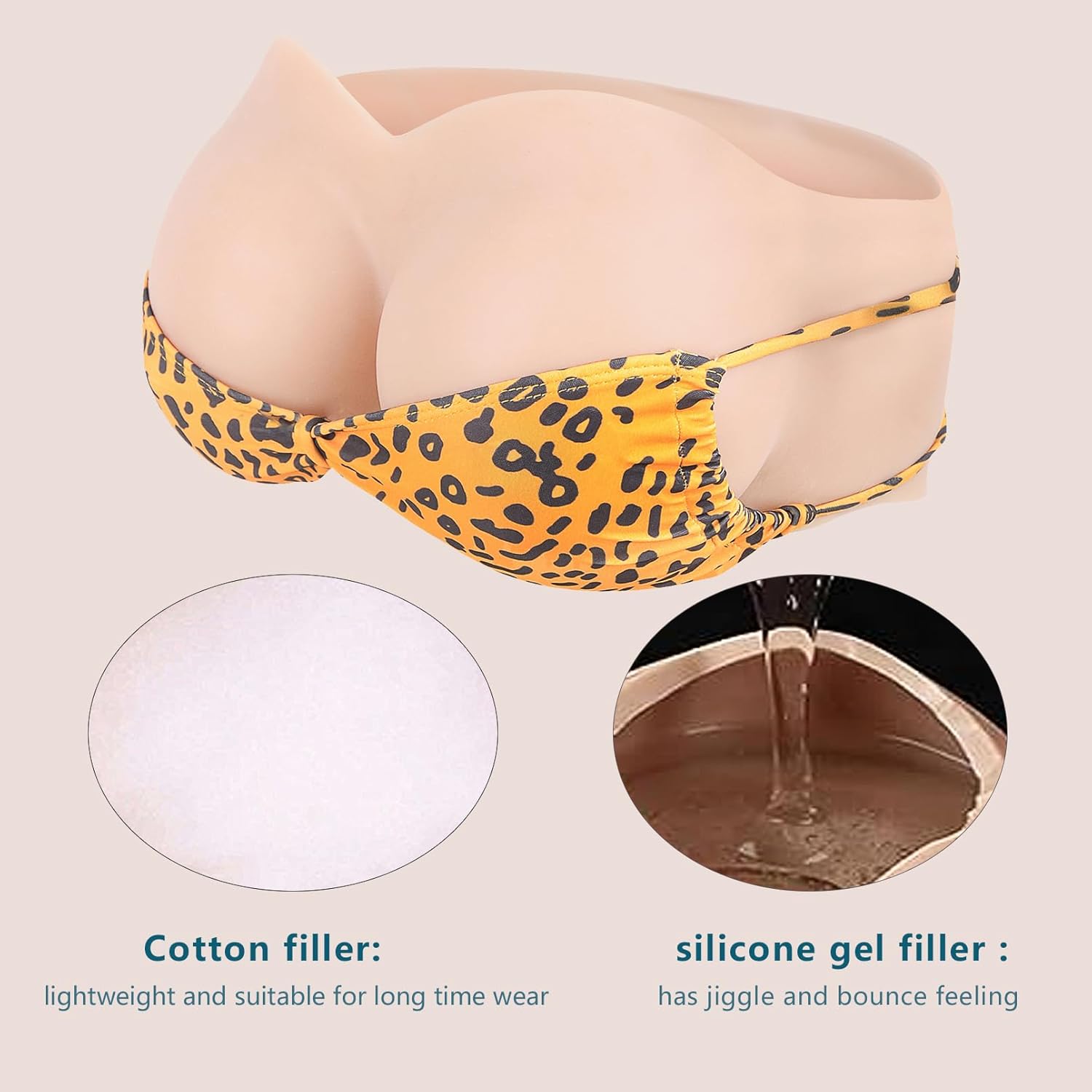 Strapless Silicone Breastplate Drag Queen Breast Plates Crossdresser Silicone Filled Fake Boobs Breasts Forms for Cosplay(Ivory white, D Cup L Size)