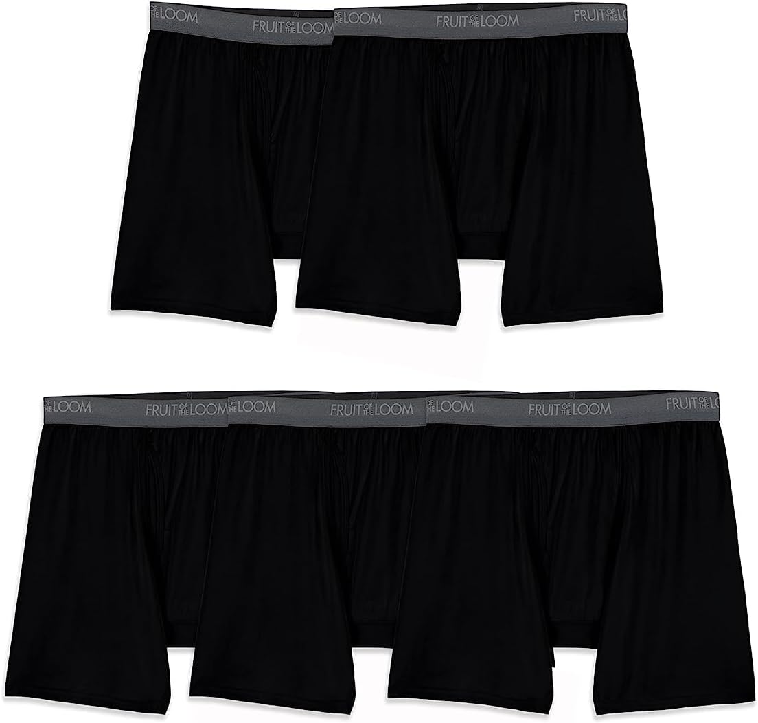 Fruit of the Loom Men's Micro Stretch Boxer Briefs, Designed to Move with You, Lightweight & Moisture Wicking Medium 5 Pack - Black