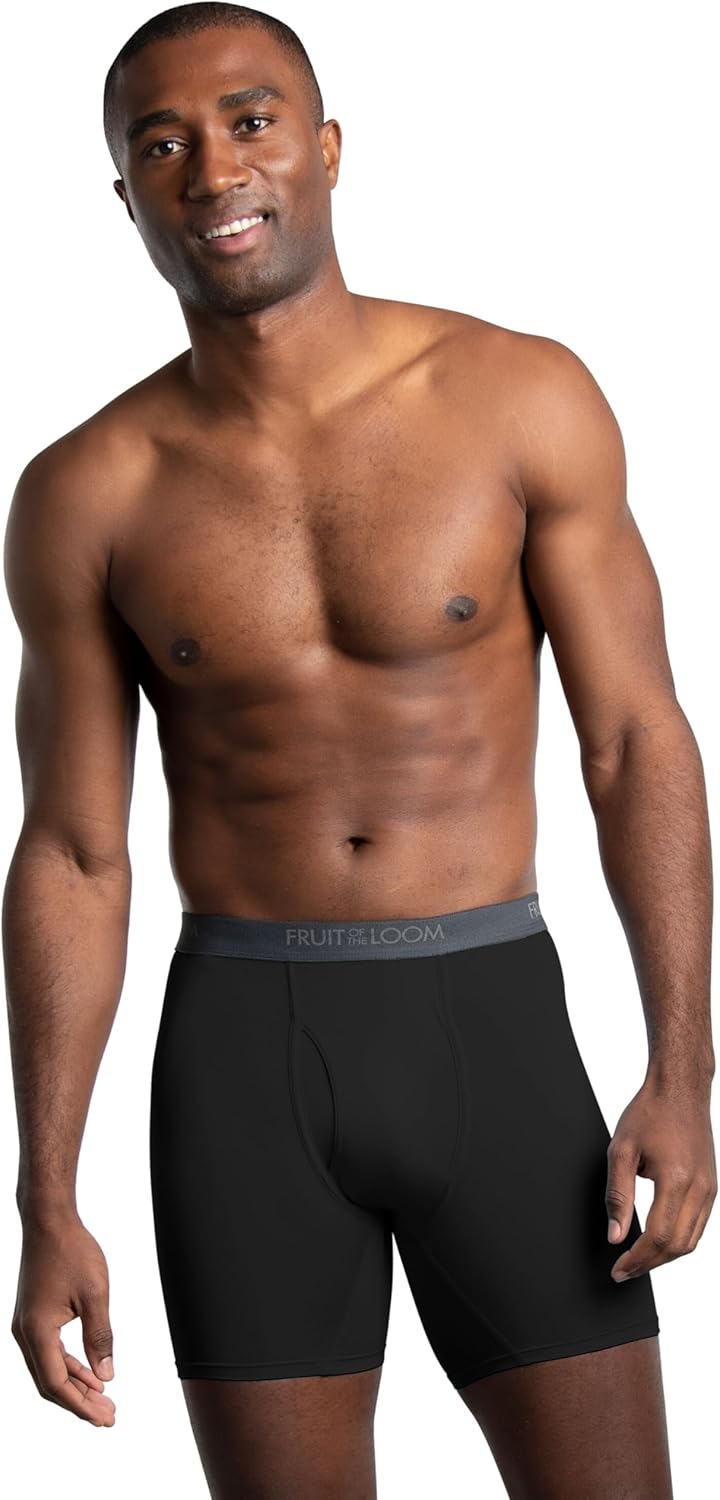 Fruit of the Loom Men's Micro Stretch Boxer Briefs, Designed to Move with You, Lightweight & Moisture Wicking Medium 5 Pack - Black