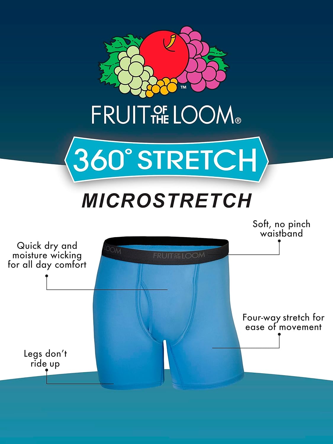 Fruit of the Loom Men's Micro Stretch Boxer Briefs, Designed to Move with You, Lightweight & Moisture Wicking Medium 5 Pack - Black