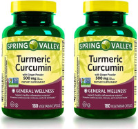 Spring Valley Turmeric Curcumin 500mg with Ginger Powder, General Wellness, 180 Capsules (Pack of 2)
