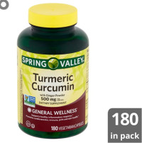 Spring Valley Turmeric Curcumin 500mg with Ginger Powder, General Wellness, 180 Capsules (Pack of 2)