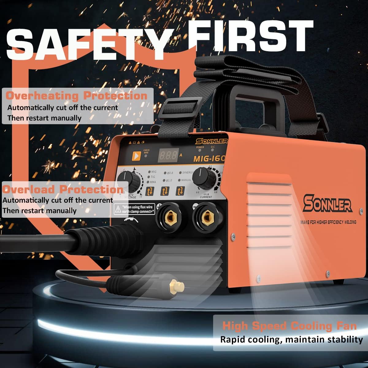160A MIG Welder, 3 in1 Flux Core MIG/Stick/Lift TIG welding machine, 110/220V Gasless Portable IGBT Inverter Welder with Synergy, Equipment with Welding Gun And 2lb Welding Wire