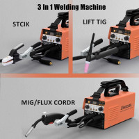 160A MIG Welder, 3 in1 Flux Core MIG/Stick/Lift TIG welding machine, 110/220V Gasless Portable IGBT Inverter Welder with Synergy, Equipment with Welding Gun And 2lb Welding Wire