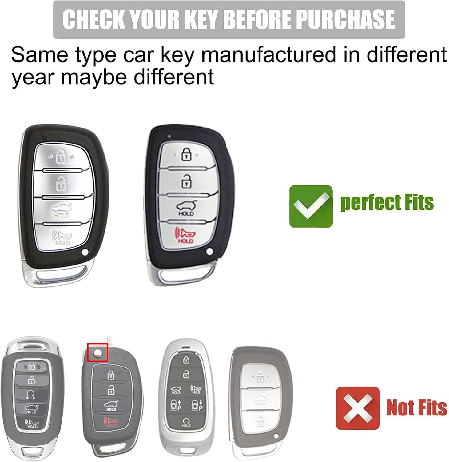 Gematay for Hyundai Key Fob Cover with Keychain Lanyard, Key Fob Protector Shell Compatible with Elantra Ioniq Sonata Tucson Elantra GT Keyless Entry Smart Key Case For Hyundai C 4button