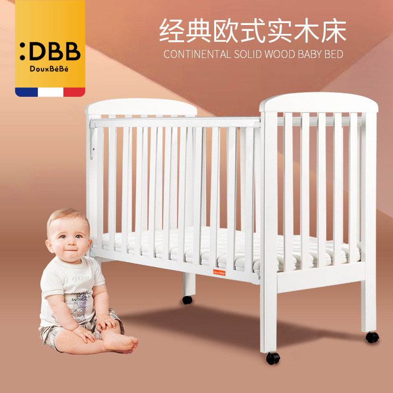 douxbebe newborn multifunctional baby bed splicing big bed solid wood with wheels baby bed bb cradle bed