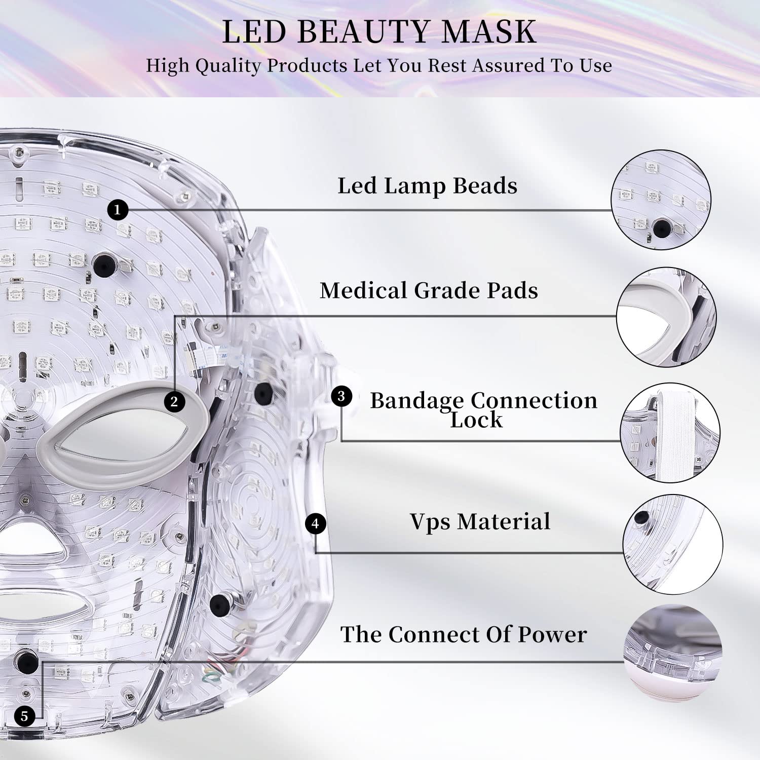 Laf Bktt Led Face Mask Light Therapy, Red-Light-Therapy for Face, 7 Colors Skin Care Mask for Face and Neck at Home
