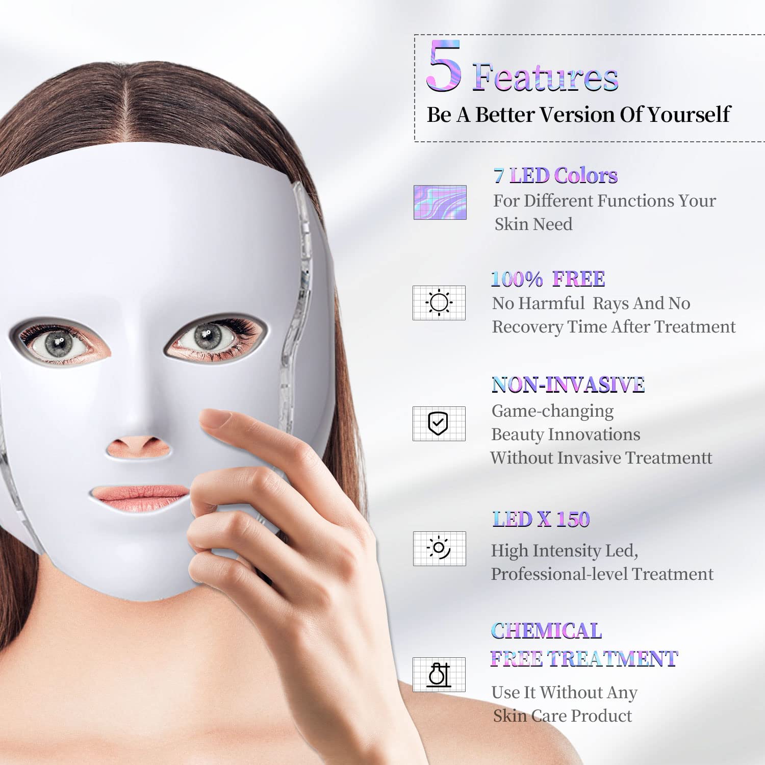 Laf Bktt Led Face Mask Light Therapy, Red-Light-Therapy for Face, 7 Colors Skin Care Mask for Face and Neck at Home