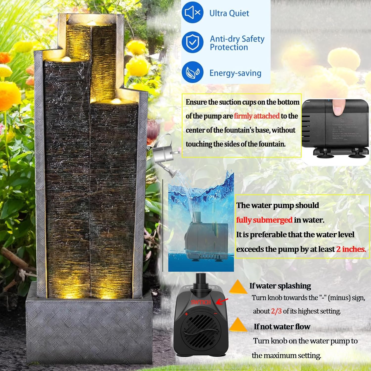 SERBILHOME 3-Tiered Water Fountain Outdoor Garden - 49.61