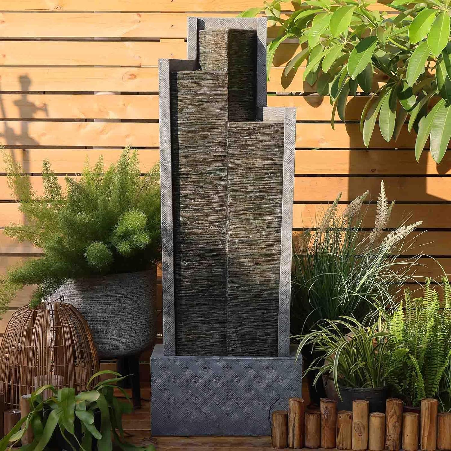 SERBILHOME 3-Tiered Water Fountain Outdoor Garden - 49.61