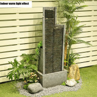 SERBILHOME 49.61 ”H Indoor Water Fountains Outdoor Indoor Waterfall Tall Floor Fountain with Led Lights and Pump Contemporary Curves Garden Fountain for Office,House, Garden, Patio Home Art Decor Gary2 49.61inch