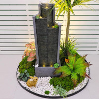 SERBILHOME 49.61 ”H Indoor Water Fountains Outdoor Waterfall Tall Floor with Led Lights and Pump Contemporary Curves Fountain for Office,House, Garden, Patio Home Art Decor