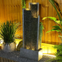 SERBILHOME 49.61 ”H Indoor Water Fountains Outdoor Waterfall Tall Floor with Led Lights and Pump Contemporary Curves Fountain for Office,House, Garden, Patio Home Art Decor