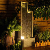 SERBILHOME 49.61 ”H Indoor Water Fountains Outdoor Waterfall Tall Floor with Led Lights and Pump Contemporary Curves Fountain for Office,House, Garden, Patio Home Art Decor