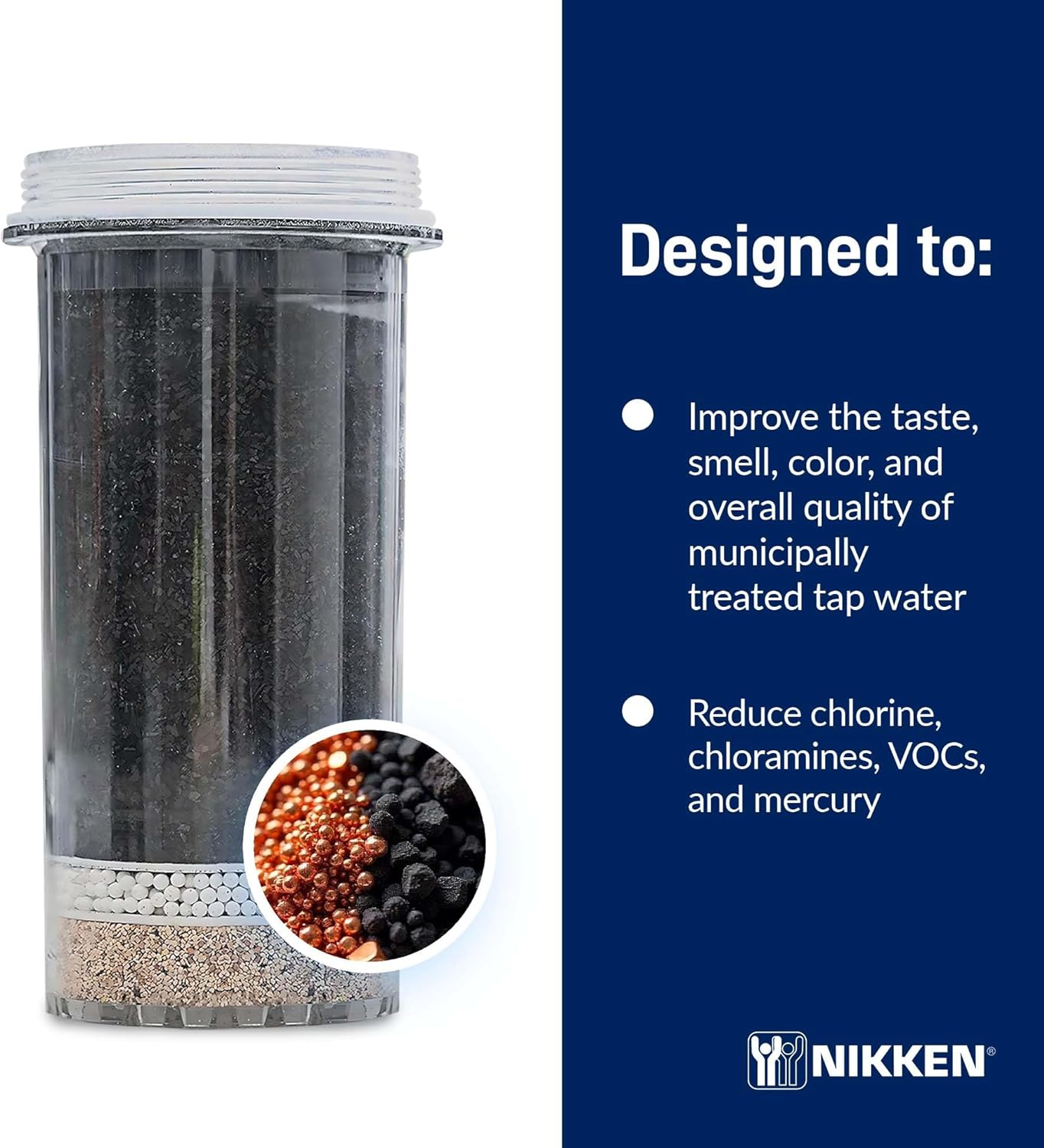 Nikken - PiMag Aqua Pour Filter Cartridge - Easy Replacement, With Copper Particles, Activated Carbon, pH Balance, Contaminant Reduction, Fresh Water