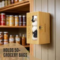 Bamboo Garbage Bag Holder - Multi-Mount Space-Saving Trash Bag Organizer for Kitchen, Garage, Pantry - Holds 8-33 Gallon Rolls & 50+ Grocery Bags, Under-Sink/Wall/Cabinet Storage
