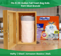 Bamboo Garbage Bag Holder - Multi-Mount Space-Saving Trash Bag Organizer for Kitchen, Garage, Pantry - Holds 8-33 Gallon Rolls & 50+ Grocery Bags, Under-Sink/Wall/Cabinet Storage