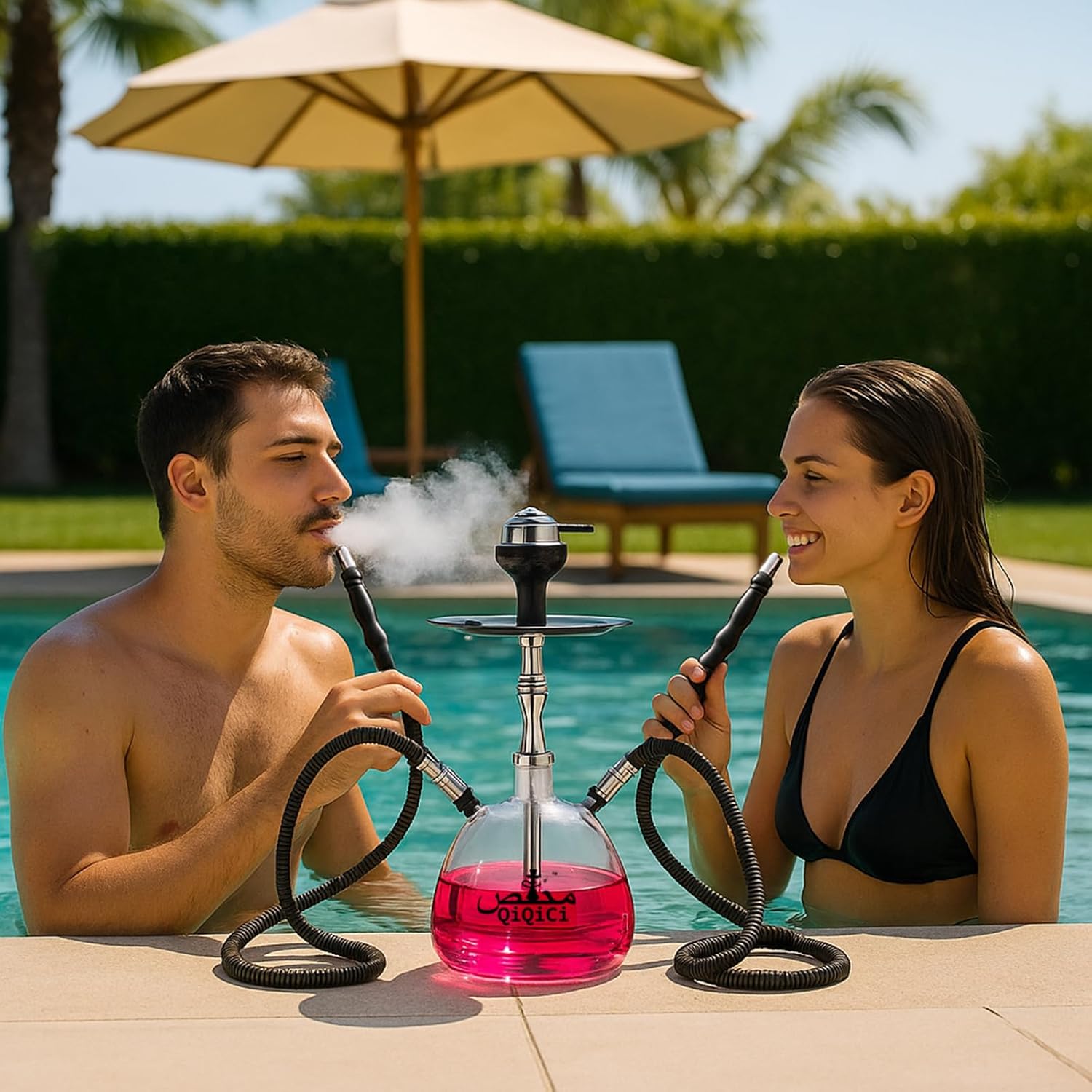 Modern 2 Hose Acrylic Bubble Hookah – Complete Shisha Hookah Set, Magical Remote LED Lights, and Travel Case for an Enhanced Experience Non