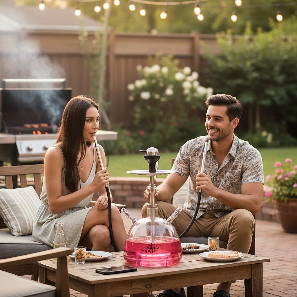 Modern 2 Hose Acrylic Bubble Hookah – Complete Shisha Hookah Set, Magical Remote LED Lights, and Travel Case for an Enhanced Experience Non