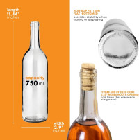 FastRack - 750ml Clear Wine Bottles (Pack of 12) | W5 Bordeaux Liquor Bottles | 750 ml Empty Bottle for Drinks, 12 per Case - NO CORKS INCLUDED