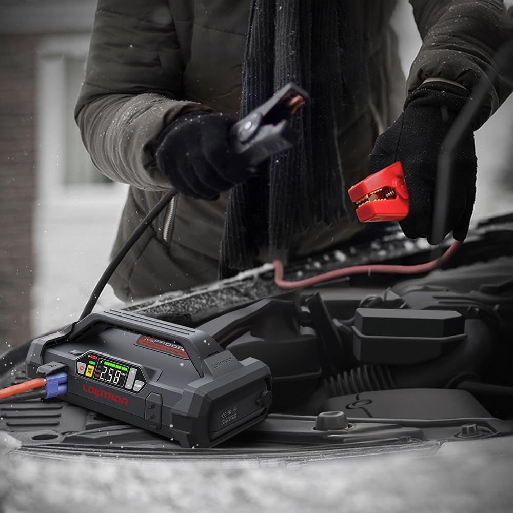 LOKITHOR JA300 Jump Starter with Air Compressor, 1500Amp 12V Portable Car Battery Booster Pack for Upto 7.0L Gas or 4.5L Diesel, 150 PSI Tire Inflator with Digital Screen, 24 Months Ultra-Long Standby