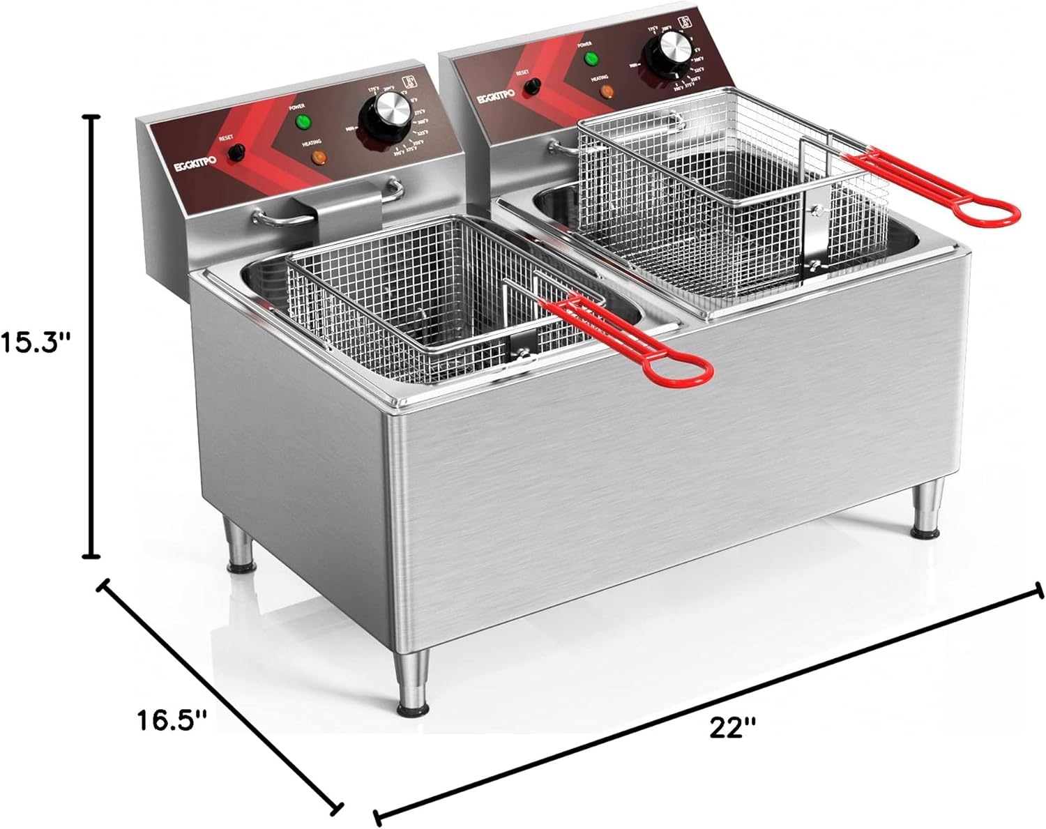 Deep fryers Commercial Deep Fryer 12L x 2 Large Dual Tank Electric Countertop Fryer for Restaurant with 2 Frying Baskets and Lids, 1800W x 2, 120V 24L