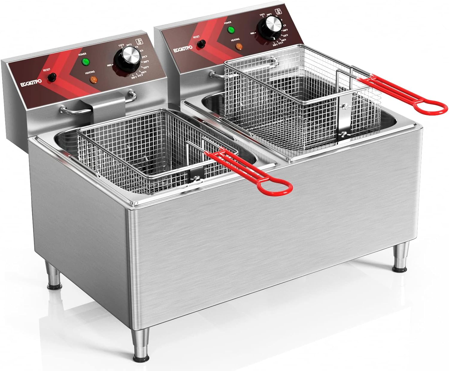 Deep fryers Commercial Deep Fryer 12L x 2 Large Dual Tank Electric Countertop Fryer for Restaurant with 2 Frying Baskets and Lids, 1800W x 2, 120V 24L