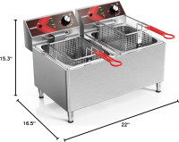 Deep fryers Commercial Deep Fryer 12L x 2 Large Dual Tank Electric Countertop Fryer for Restaurant with 2 Frying Baskets and Lids, 1800W x 2, 120V 24L