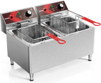 Deep fryers Commercial Deep Fryer 12L x 2 Large Dual Tank Electric Countertop Fryer for Restaurant with 2 Frying Baskets and Lids, 1800W x 2, 120V 24L