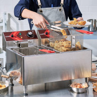 Deep fryers Commercial Deep Fryer 12L x 2 Large Dual Tank Electric Countertop Fryer for Restaurant with 2 Frying Baskets and Lids, 1800W x 2, 120V 24L