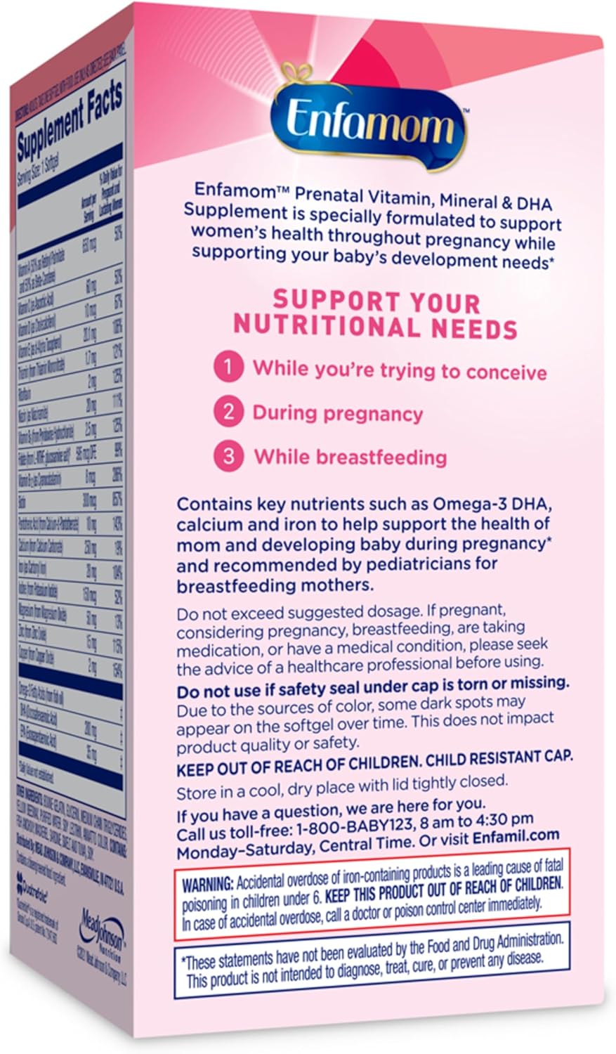 Enfamil Enfamom Prenatal Vitamin & Mineral, Supplement for Women with Calcium, Vitamin D, Vitamin C, Omega 3 DHA, 90 softgels (3 month supply) 90 count