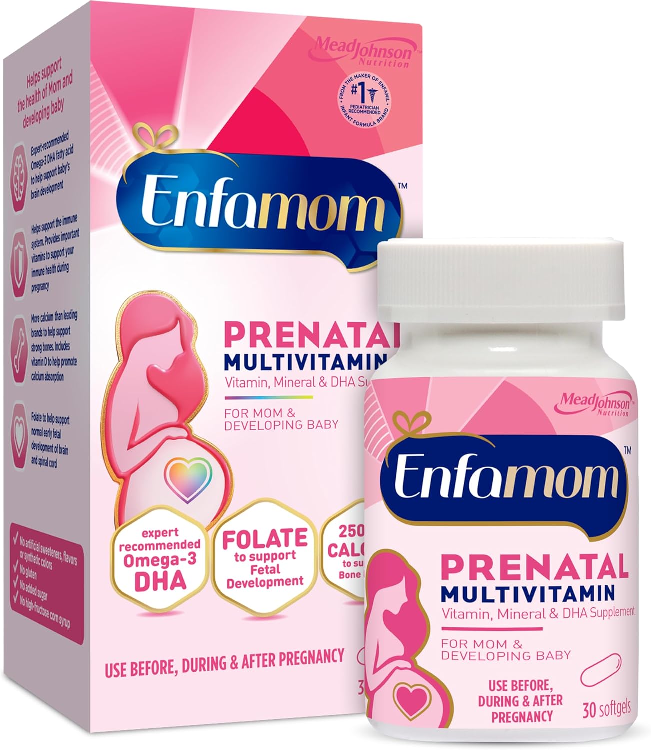 Enfamil Enfamom Prenatal Vitamin & Mineral, Supplement for Women with Calcium, Vitamin D, Vitamin C, Omega 3 DHA, 90 softgels (3 month supply) 90 count
